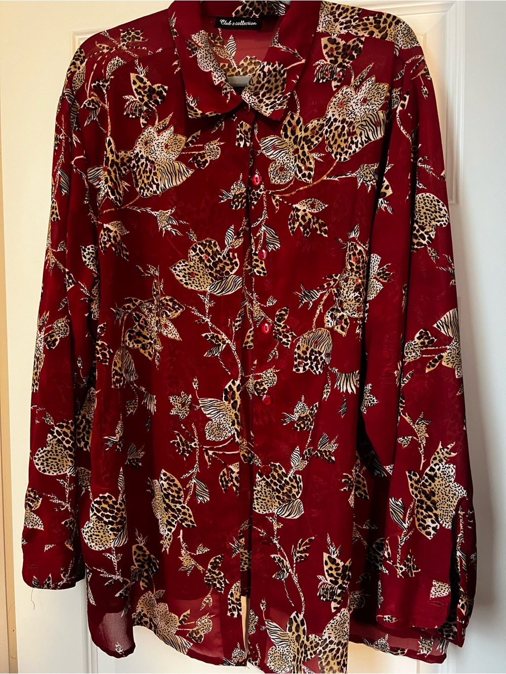 Club Z Collection Women's Red Floral Leopard Print Button-Up Blouse